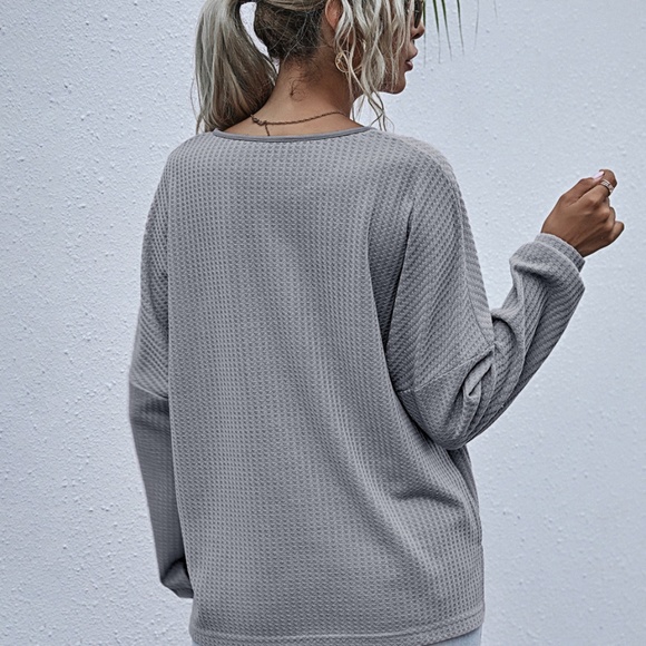 Lavender pocket oversized knit waffle top - Picture 12 of 15